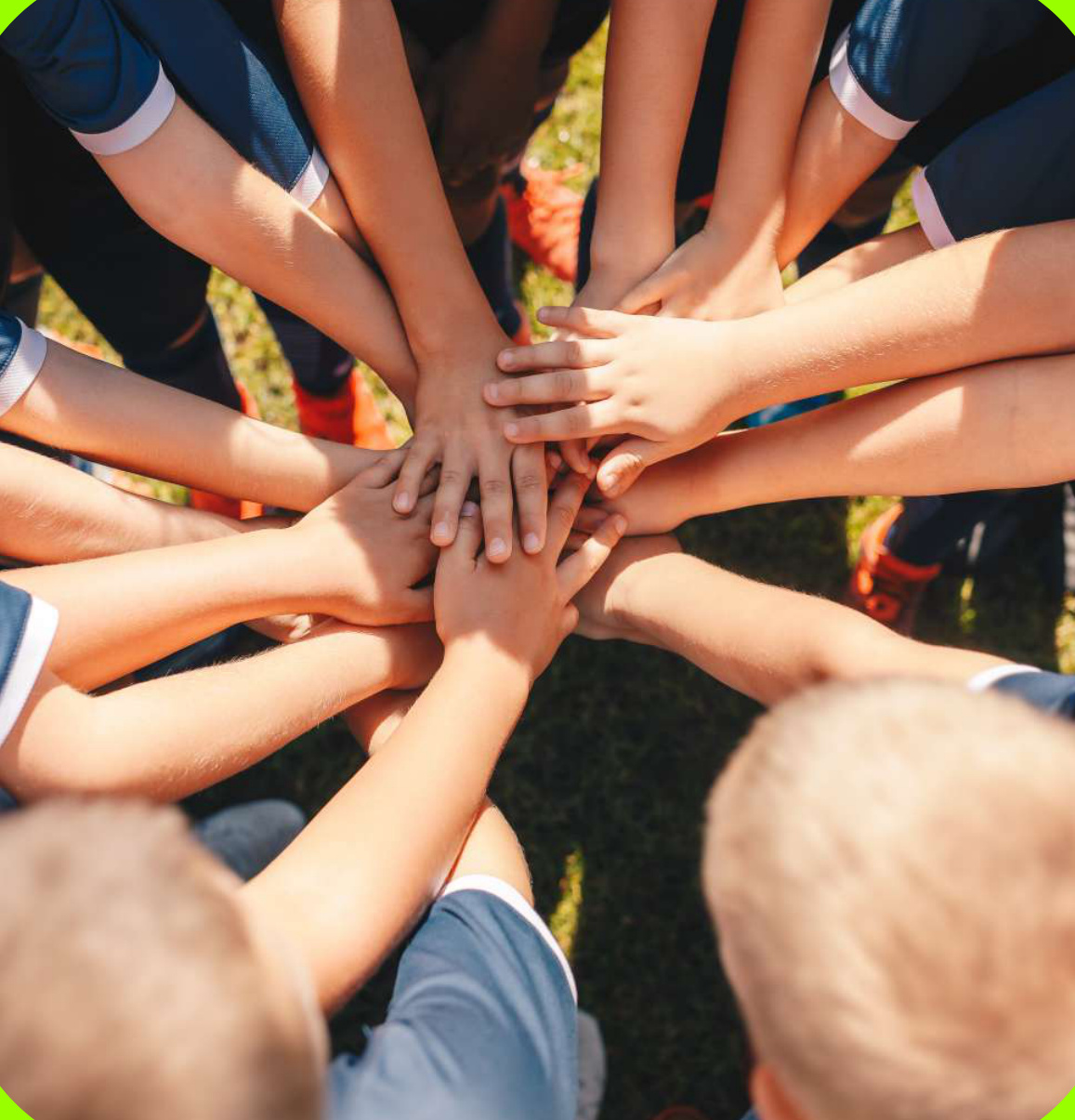 Youth players team huddle